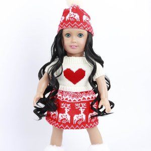 Red/White Knit 2 Piece Outfit, w/Wig Hat